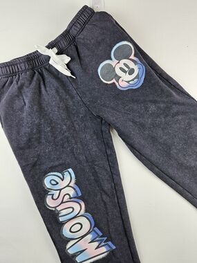 Disney Black Tie-Waist Joggers with Pastel Mickey Graphics